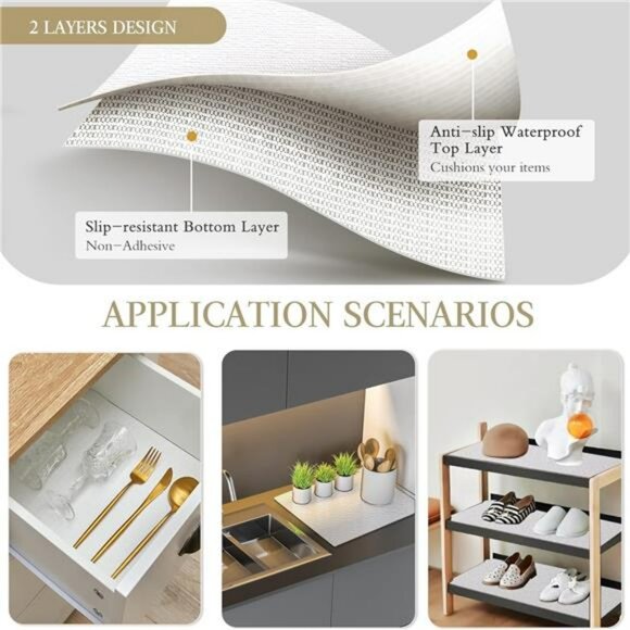 White Shelf Liner Non Slip Drawer Cabinet Liner Waterproof Kitchen Storage Mat - Picture 3 of 7